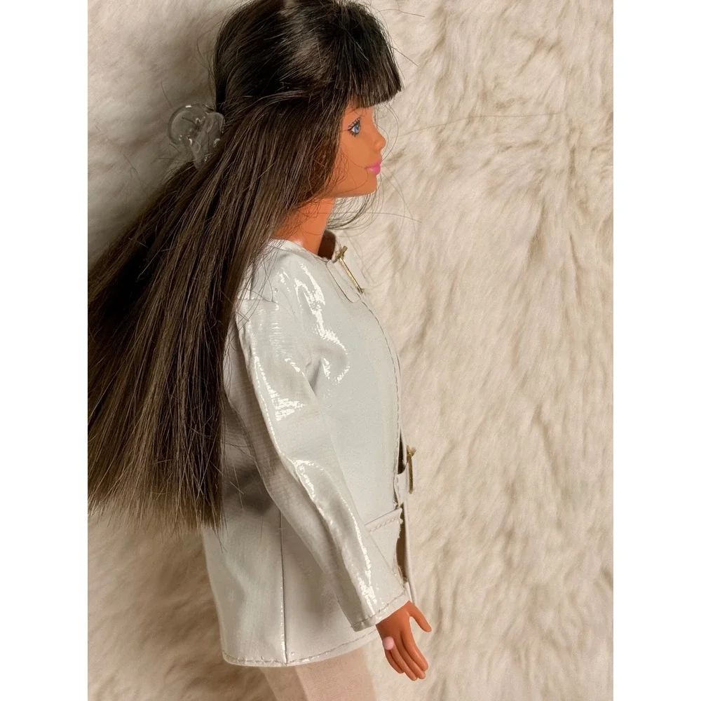 Vintage 1960s Barbie Clone White Faux Leather Coat Mod Doll Clothes Buckles
